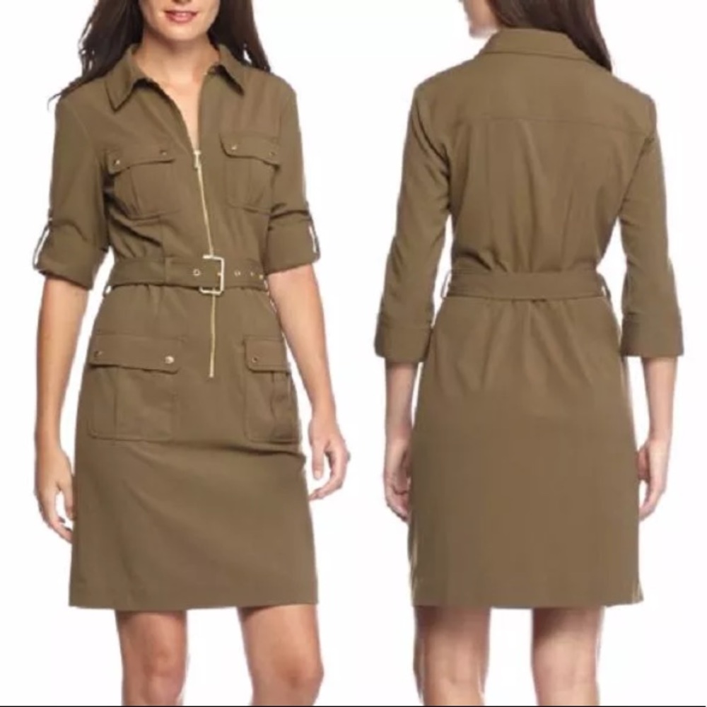 NWT MICHAEL Michael Kors ZIP front cargo dress L